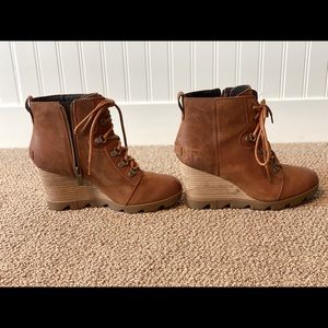 Sorel Tan Lace-Up Wedge Boots